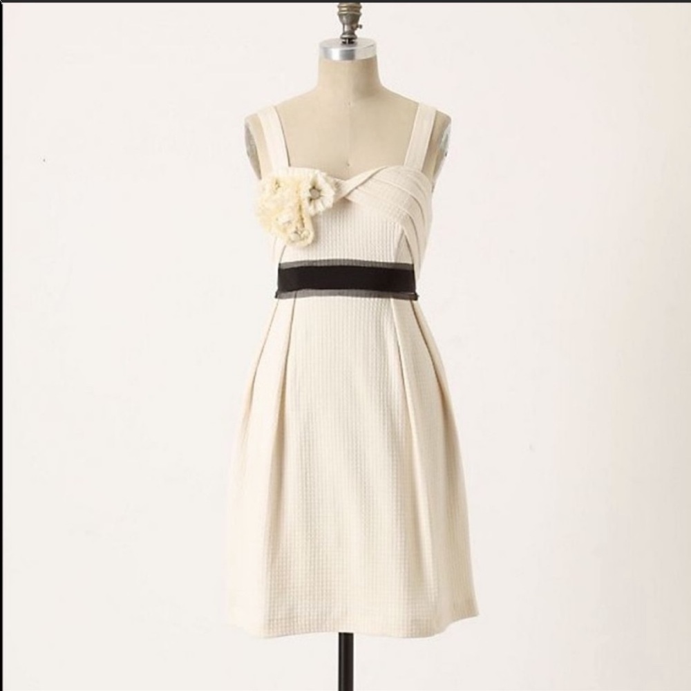 Anthropologie Deletta Cream White Breakfasting Dress Bridal Cotton Textured